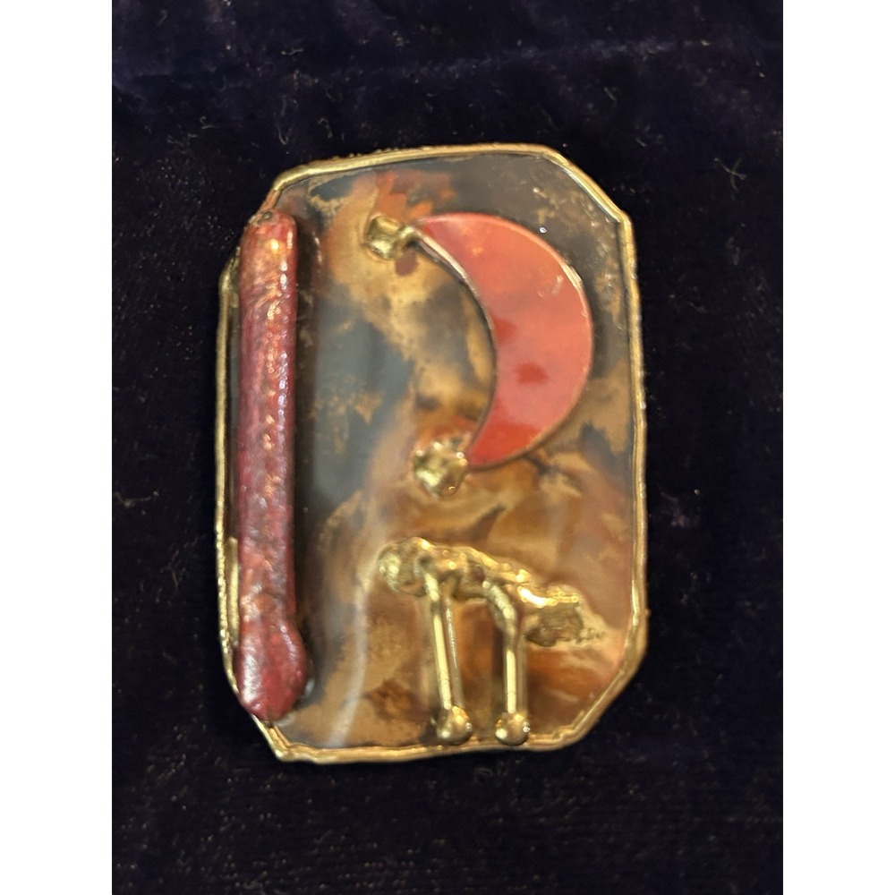 Vintage Brutalist-style Brooch Handcrafted Brass Unsigned